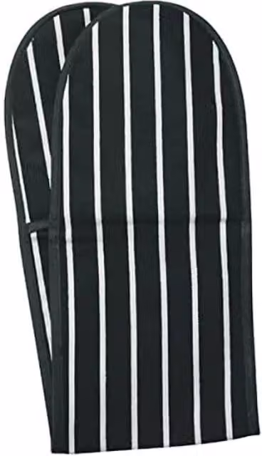 Rushbrookes Butchers Stripe Double Oven Gloves in Slate Grey Cotton