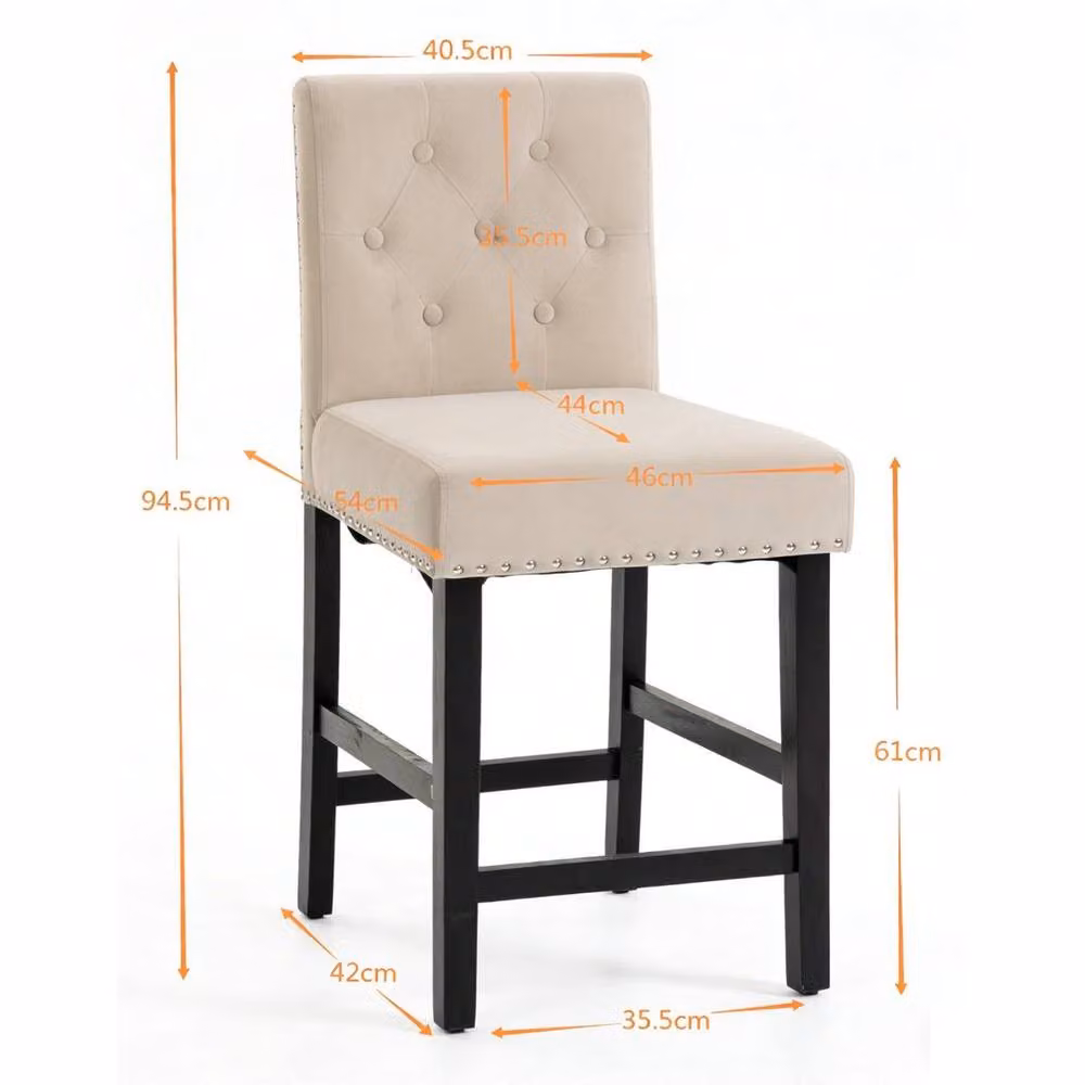 EONLION Modern Beige Faux Leather Upholstered Fixed Height Bar Stools, Height: 100 cm – 2