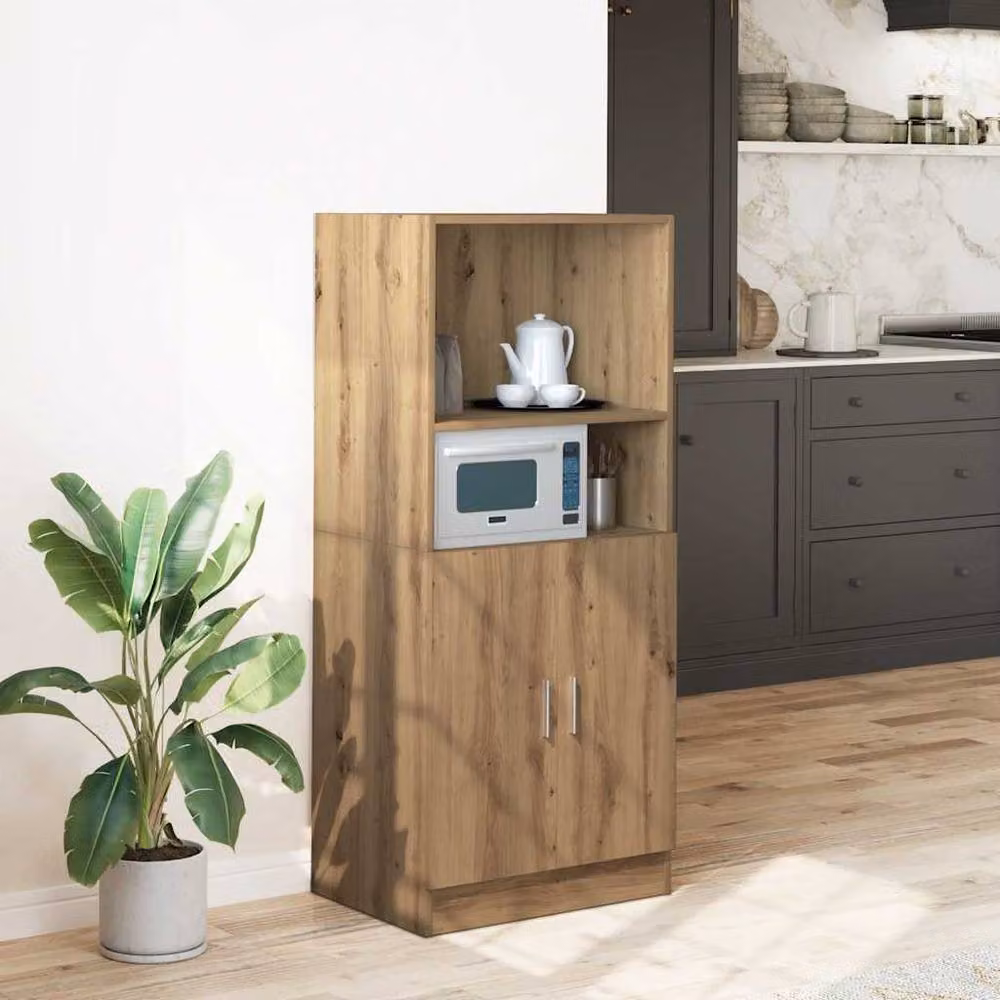 Berkfield Home Artisan Oak Kitchen Cabinet in Brown, W/D/H: 57 x 41.5 x 131.5 cm – 2