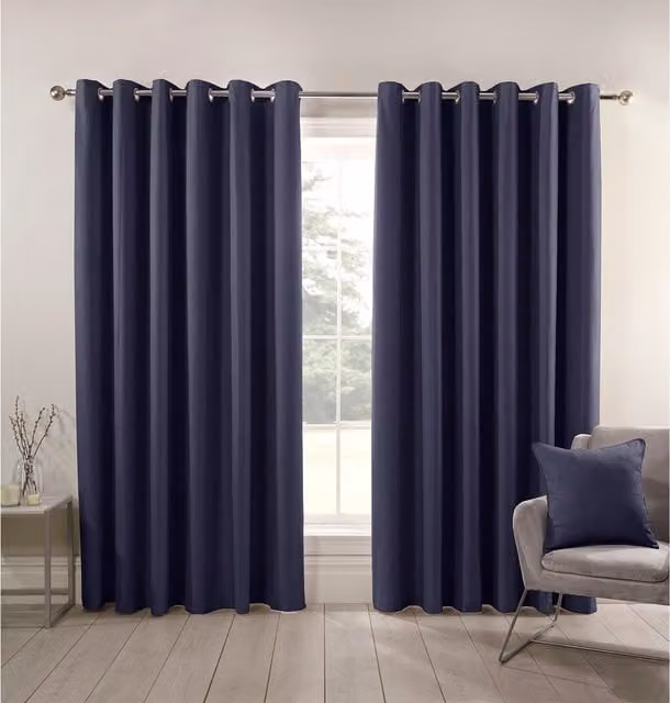 Divante Blue Blackout Eyelet Curtains, W: 168 cm, H: 183 cm