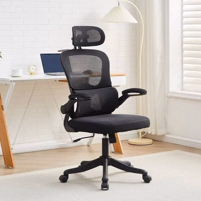 FLAVORA Ergonomic Swivel Mesh Office Chair in Black with Headrest and Armrests