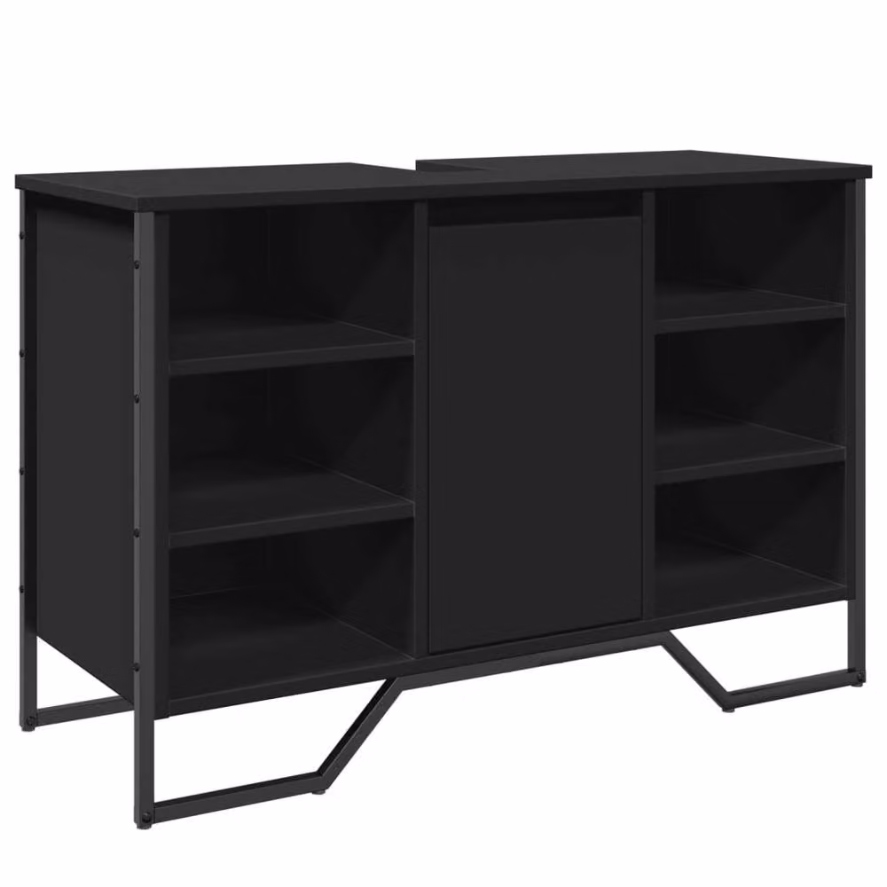 Berkfield Home Modern Black Freestanding Bathroom Sink Cabinet with Hinged Doors and Internal Shelves, W/D/H: 91 x 35 x 60 cm – 3