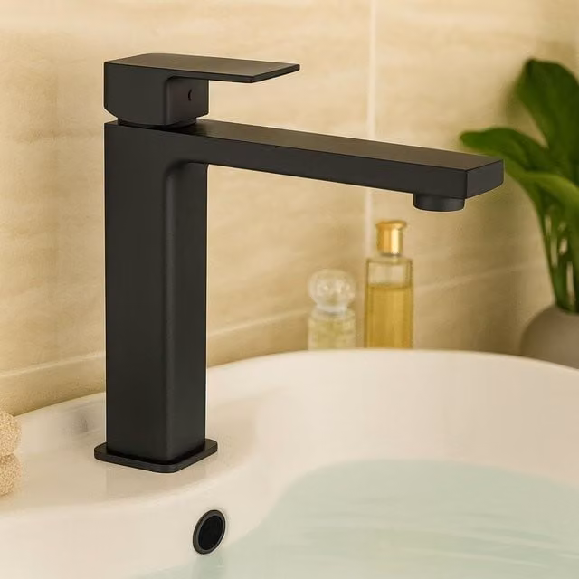 Bathroom Kingdom Quadrado Matt Black Square Tall Basin Mixer Tap