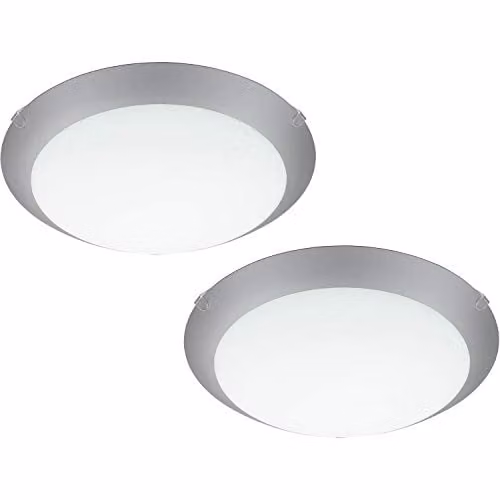 Loops 2 Pack Modern Round Wall and Ceiling Light in White and Silver with Satin Glass and E27 Socket