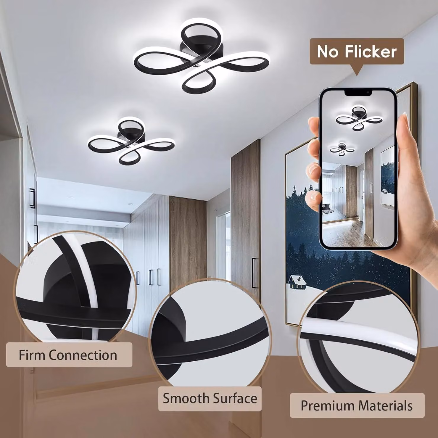 COMELY Modern LED Ceiling Light, 30W, Black, Cool White 6500K – 7