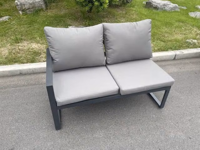 Fimous Powder Coated Aluminium 2 Seater Outdoor Garden Sofa with Seat and Back Cushions, Right Side, Dark Grey