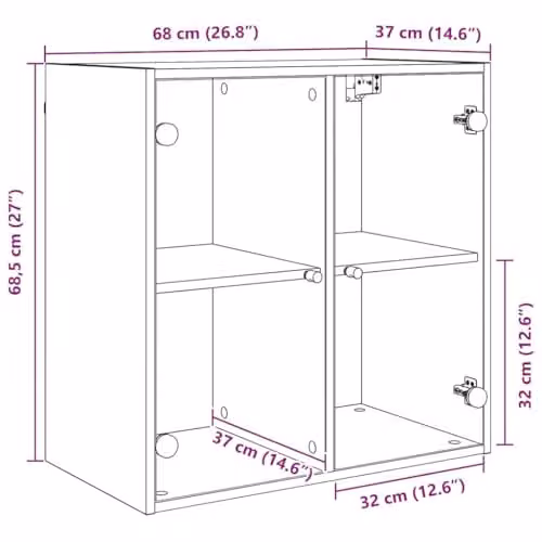 vidaXL Wall Cabinet in Oak with Glass Doors, W/D/H: 68 x 37 x 68.5 cm – 3