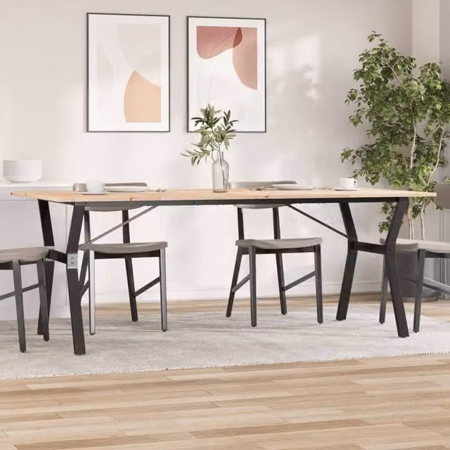 Berkfield Home Y-Frame Dining Table in Brown Solid Pine and Steel, W: 200 cm, D: 100 cm, H: 75 cm – 1