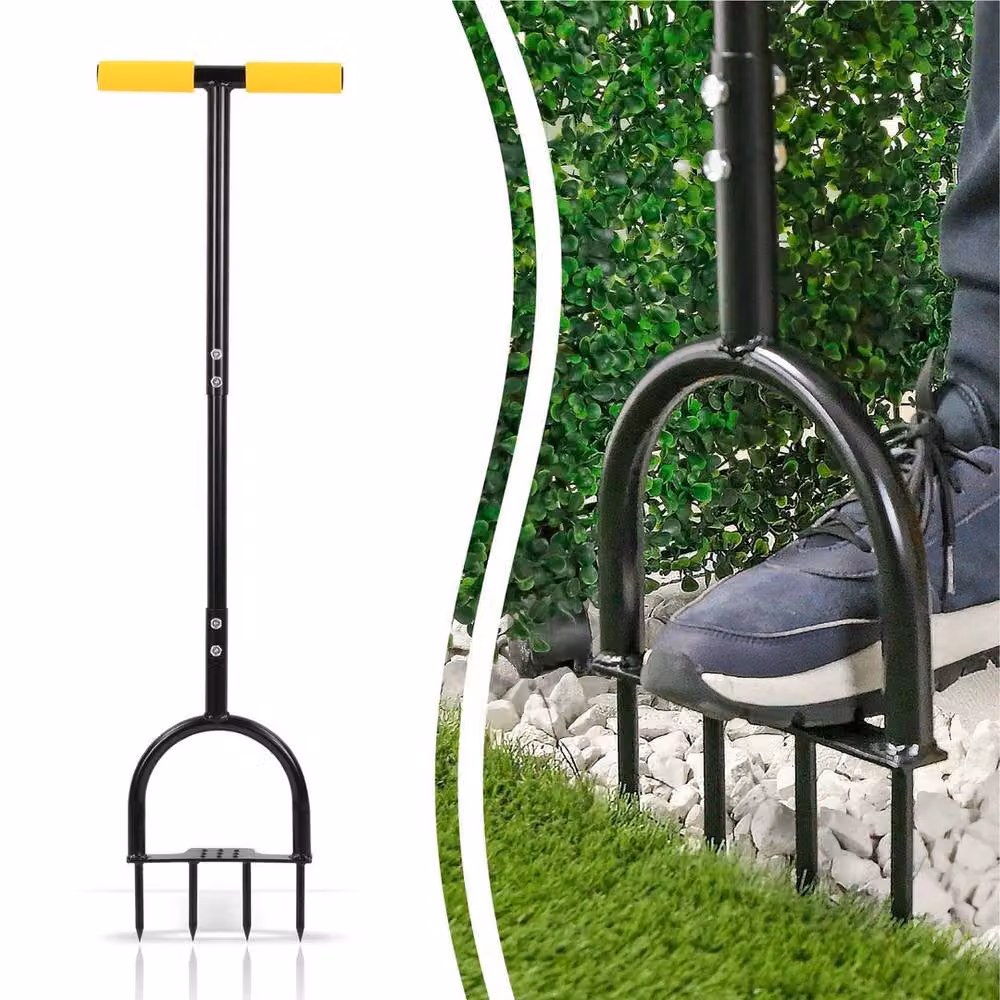 KORVIXA 4 Spike Manual Steel Lawn Grass and Soil Aerator in Black – 4