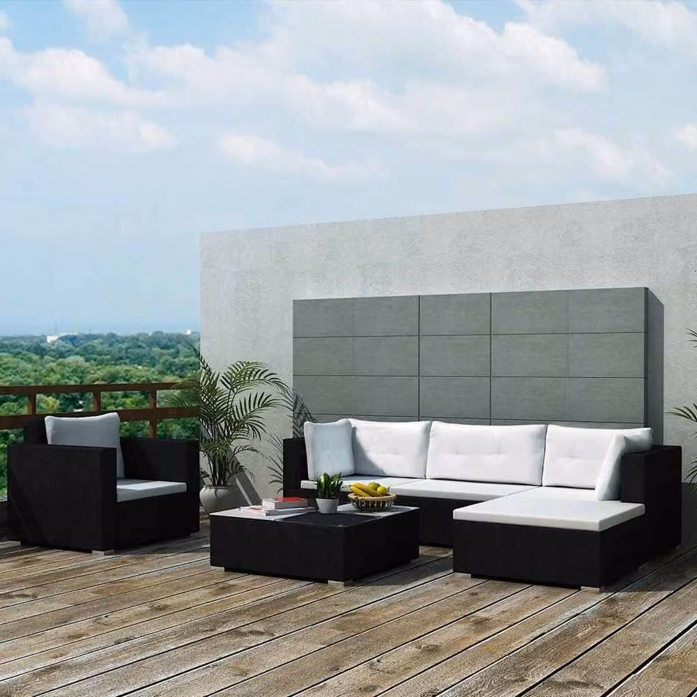 Berkfield Home 6 Piece Black Poly Rattan Garden Lounge Set with Cushions – 2