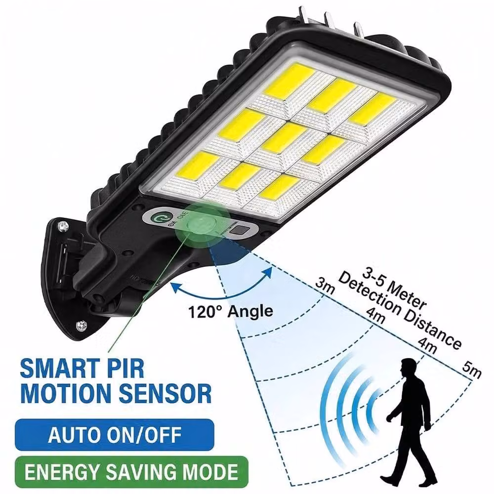 NESTLUNE 4-Piece 6000W LED Solar PIR Motion Sensor Wall Light, Black – 3