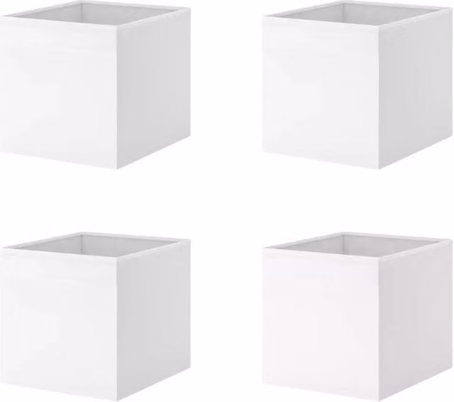 Nordara Set of 4 White Fabric Storage Boxes with Handles, W/D/H: 50 x 50 x 50 cm