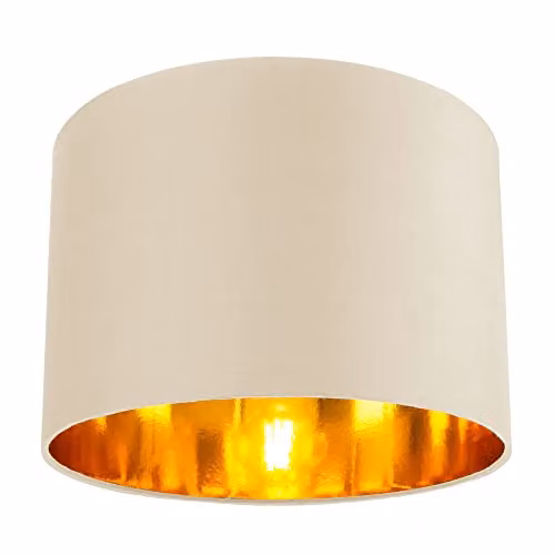 Happy Homewares Beige Cotton Circular Drum Lamp Shade with Copper Inner, Diameter: 25.4 cm – 1