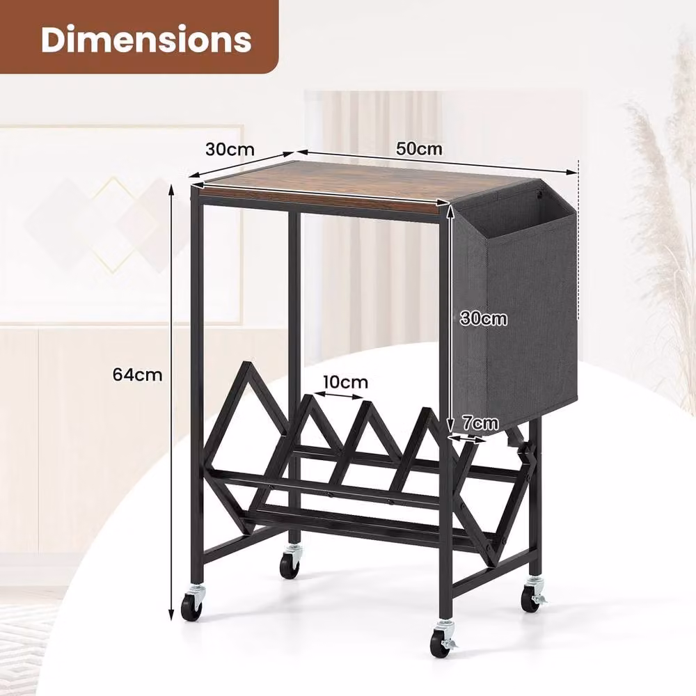 VOGREX Brown Metal Rolling Turntable Stand with Vinyl Storage – 2
