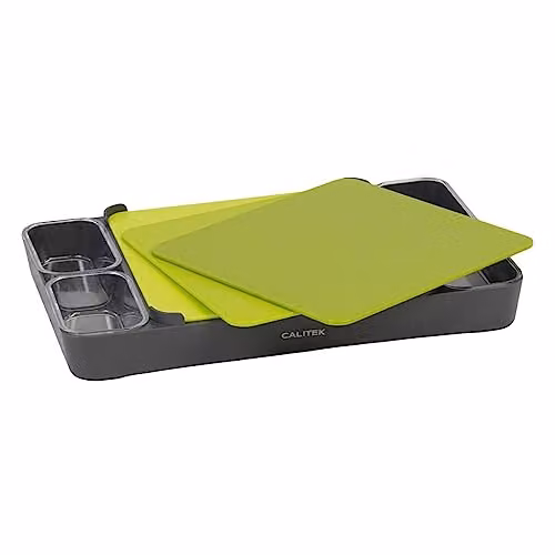 Calitek Set of 3 Green Plastic Chopping Boards with Storage Holder – 1