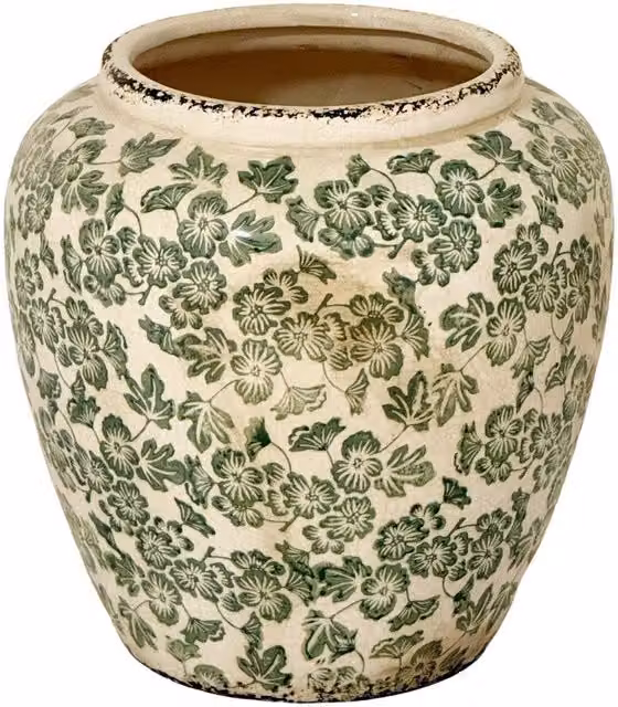 Lemon Pavilion Furniture and Decor Large Green Clover Olpe Vase in White Ceramic, W28 x D28 x H29 cm – 1