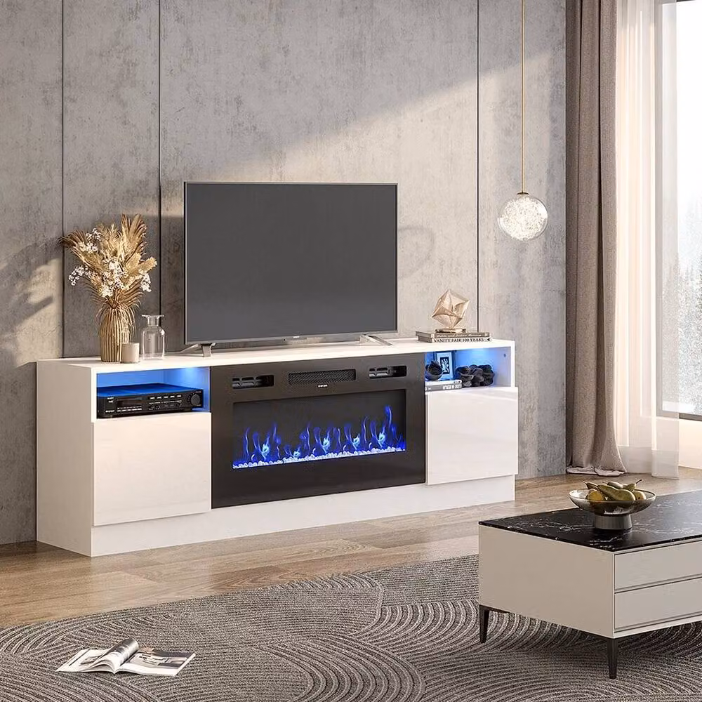 FORGEVIO Modern Glossy White Living Room TV Stand Unit Cabinet – 3