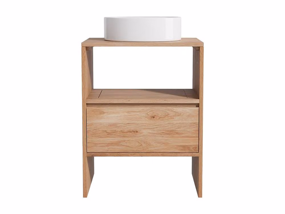 Vente-unique Solid Oak Bathroom Vanity Unit with Round Counter-Top Basin in Light Oak – 2