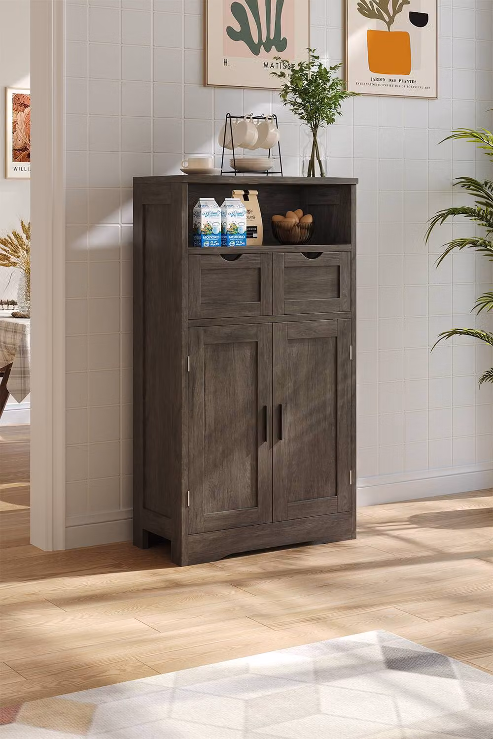 Living and Home Scandinavian Wooden Sideboard Storage Cabinet in Grey – 2