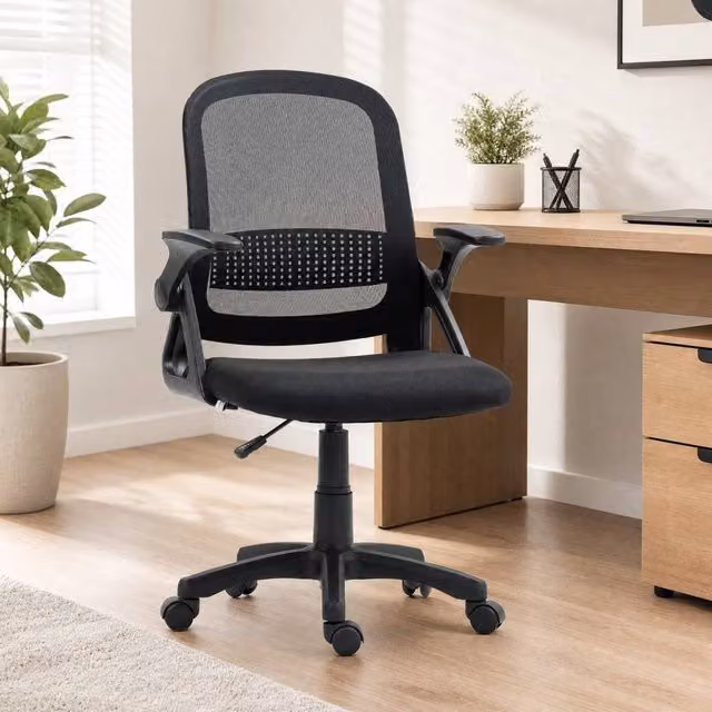 STILVORA Black Fabric Task Chair with 360 Swivel and Castors, W/D/H: 57.5 x 40 x 120 cm