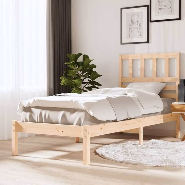 Berkfield Home Single Solid Wood Pine Bed Frame, Brown, W/D/H: 90 x 190 cm