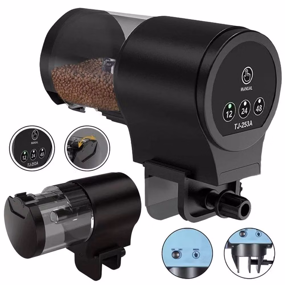 FLAVORA Automatic Fish Feeder Adjustable Auto Feeding Dispenser, 100ml, Black – 2