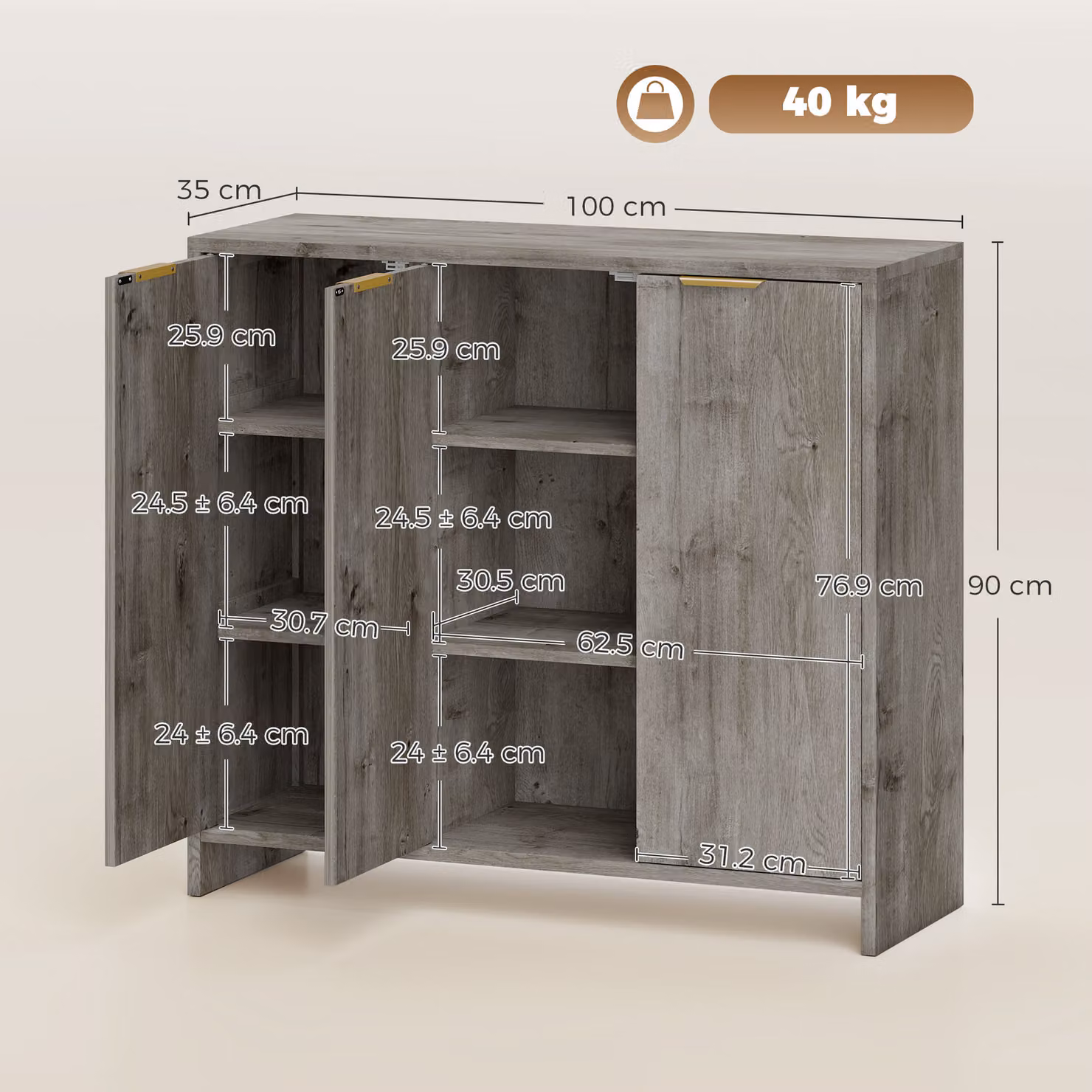 HOMCOM Modern Grey Sideboard Cabinet with 3 Doors and Adjustable Shelves for Living Room, Dining Room or Kitchen – 3