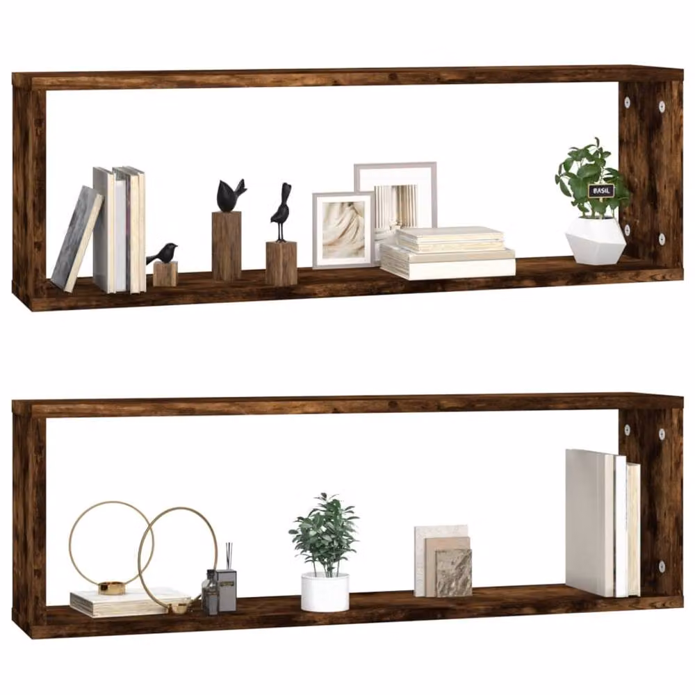 Berkfield Home Wall Cube Shelves, 2 Piece Set in Smoked Oak Brown, W/D/H: 80 x 26.5 x 15 cm – 3