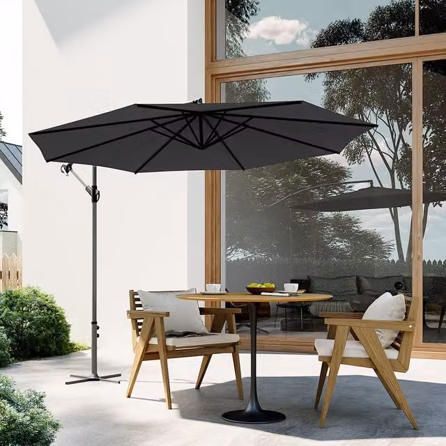 Breeins 3M Cantilever Patio Umbrella with Cross Base Outdoor Parasol in Grey and Black