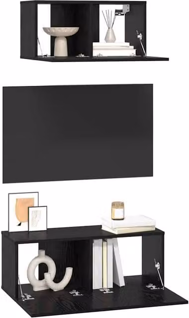 Berkfield Home 2-Piece Modern TV Cabinet Set in Black Oak, W/D/H: 80 x 30 x 30 cm – 1