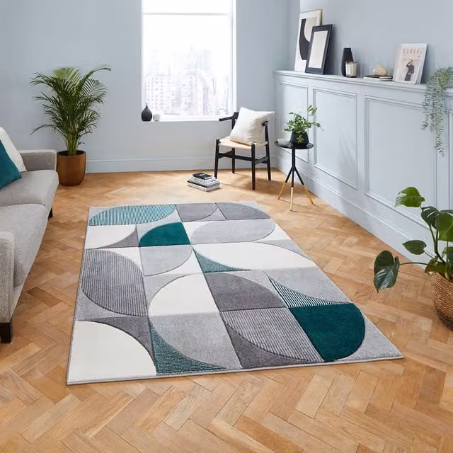 Terrys Modern Geometric Rectangular Rug in Grey and Green
