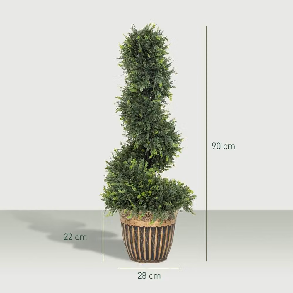 KORVIXA Set of 2 Green Decorative Artificial Spiral Trees, Height: 90 cm – 2