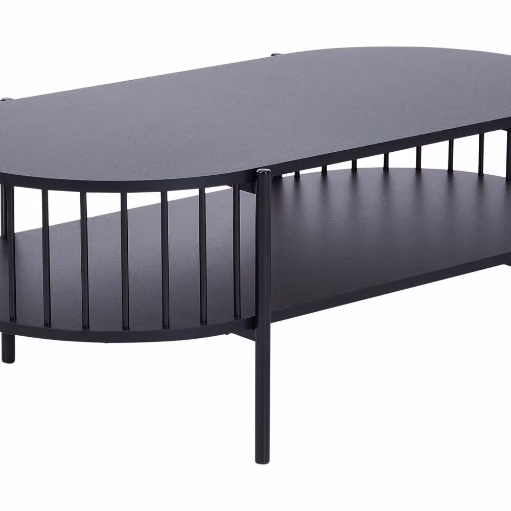 Wyld and Coco Retro Oval Coffee Table in Black MDF with Shelf, W: 103 cm, D: 50 cm, H: 36 cm – 2