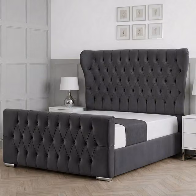 Living Comfort Bedz Velvetine Upholstered Gas Lift Storage Bed in Charcoal Grey, W/D/H: 90 x 190 cm
