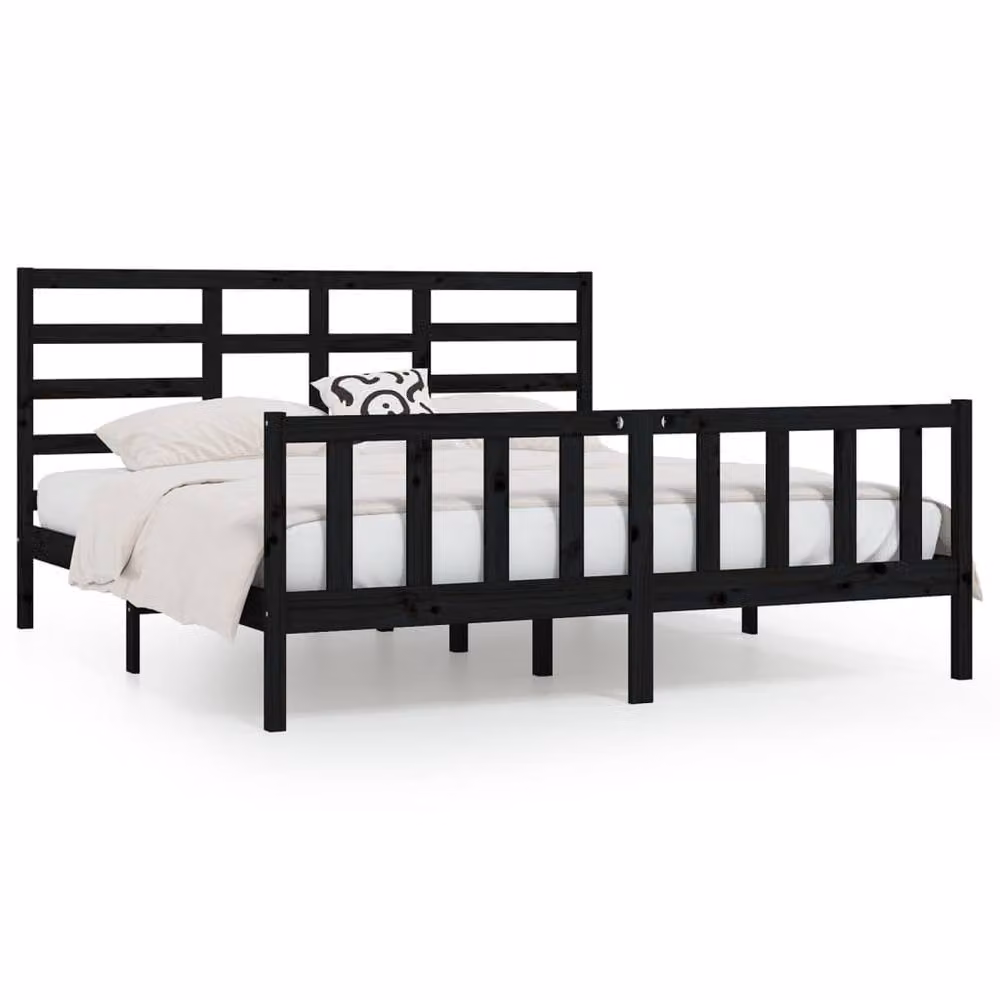 Berkfield Home Beautiful Black Solid Wood Pine Bed Frame W/D/H: 200 x 104 x 206 cm – 3