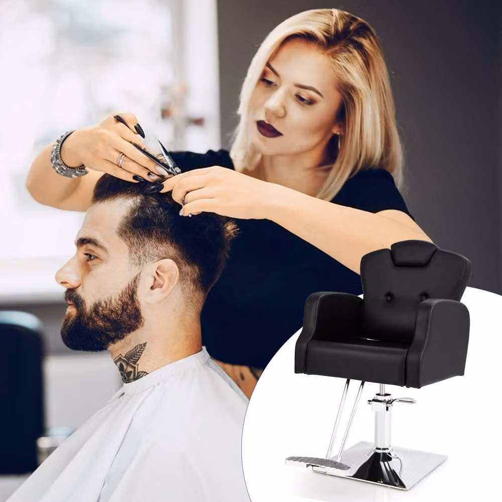 Gymax Black Swivel Barber Chair with Adjustable Headrest and Armrests – 2