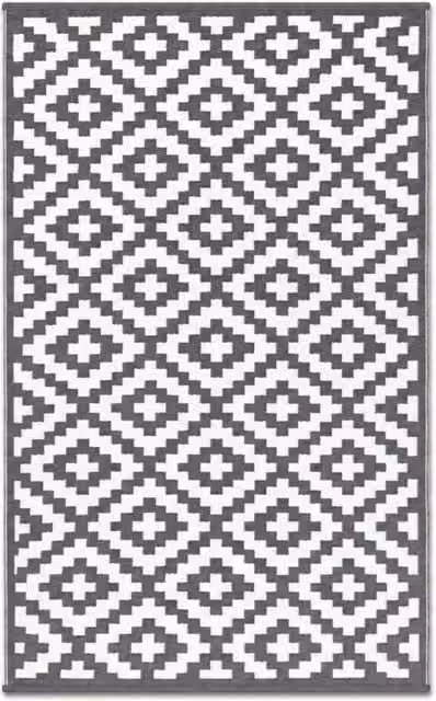PAWNORA Grey and White Woven Outdoor Patio Rug, W/D: 150 x 240 cm