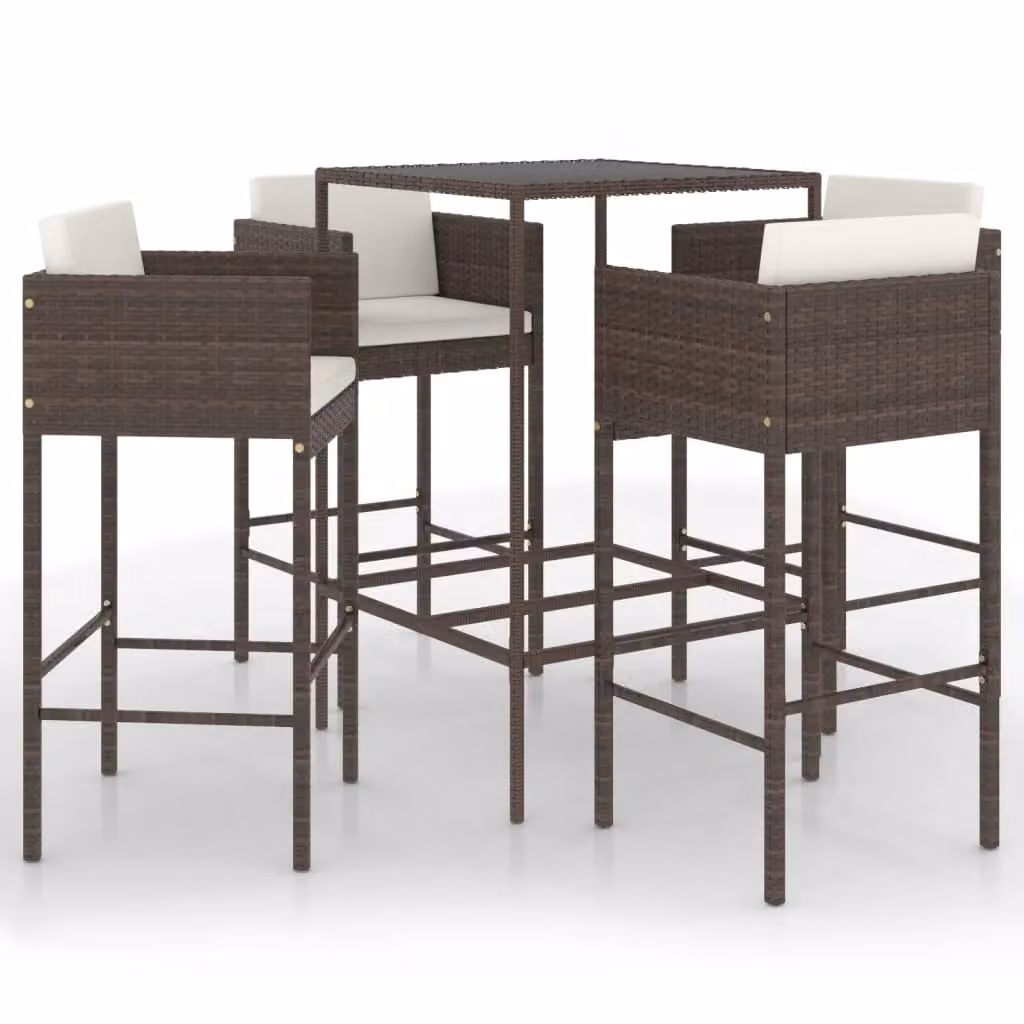 Berkfield Home 5 Piece Brown Poly Rattan Garden Bar Set with Cushions – 2