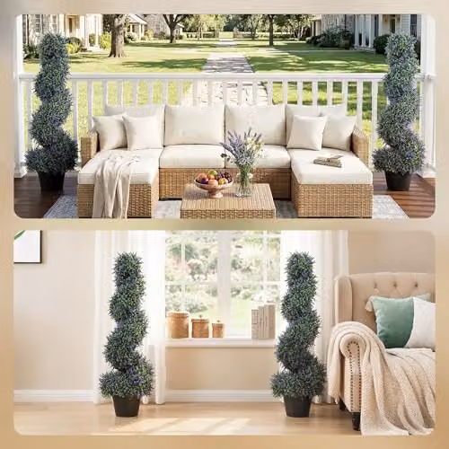 HOMCOM Set of 2 Artificial Lavender Spiral Topiary Trees in Pots, Purple, Height: 90 cm – 5