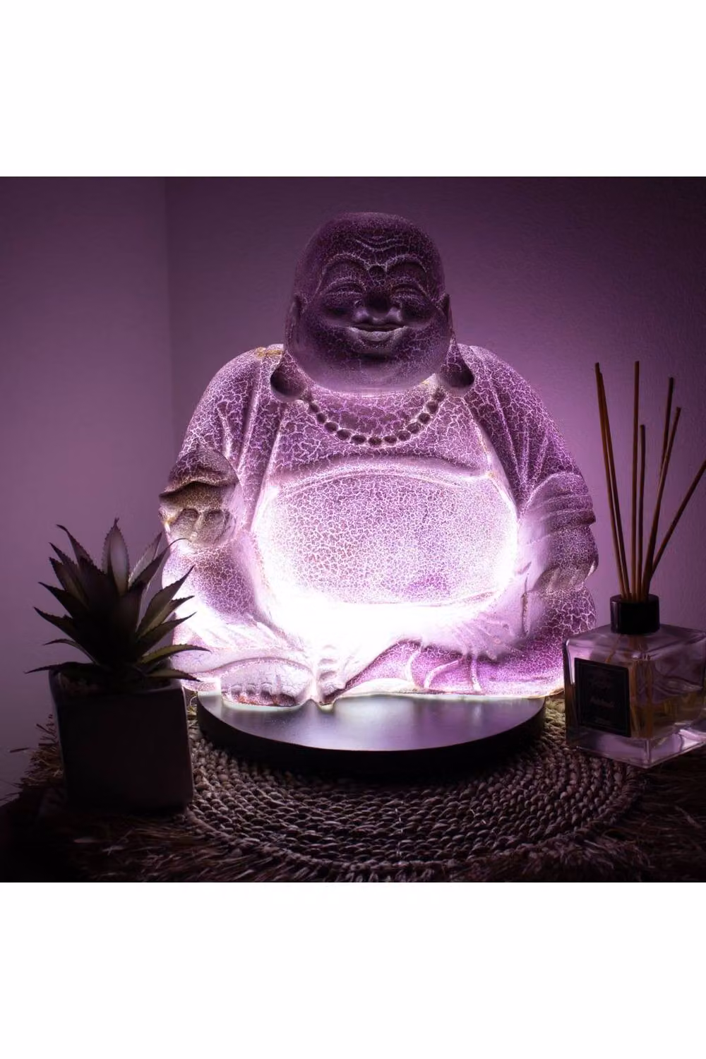 KDMD Laughing Buddha Lavender Crackle Decorative Ceramic Table Lamp with Round Stand in Purple – 3