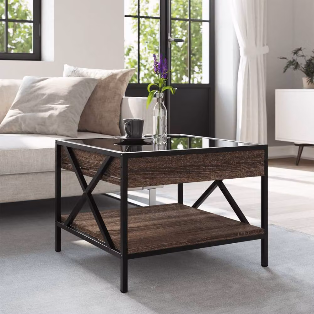 Berkfield Home Infinity LED Coffee Table in Brown Oak, W/D/H: 50 x 50 x 38 cm – 2