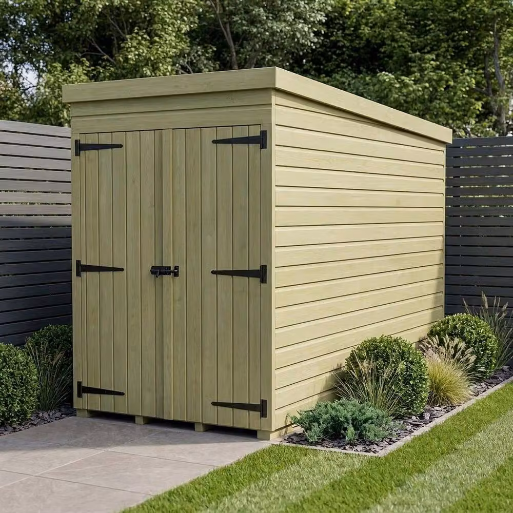 Buttercup Farm Brown Timber Pent Garden Shed with Double Doors and No Windows, W/D/H: 305 x 122 x 210 cm – 2