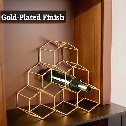 Premier Housewares 6 Bottle Gold Metal Wine Rack, Freestanding – 6