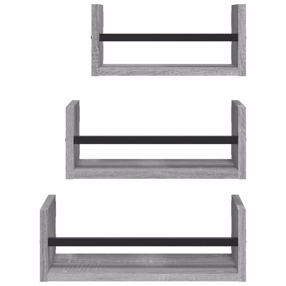 Berkfield Home 3 Piece Wall Mounted Shelf Set with Hanging Rods in Grey Sonoma Engineered Wood and Metal – 3