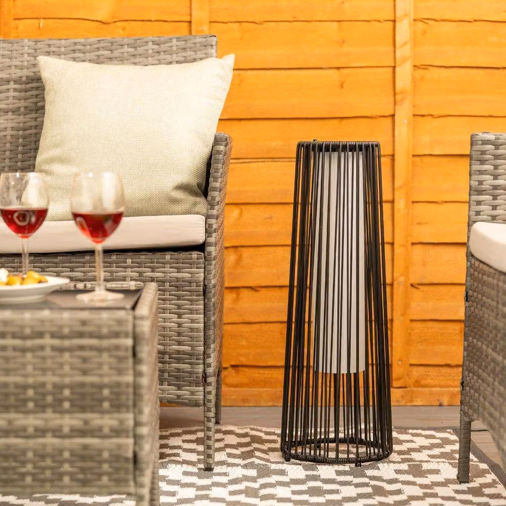 ValueLights Black Rattan Solar Powered Outdoor Floor Lamp with Warm White LED Light – 2