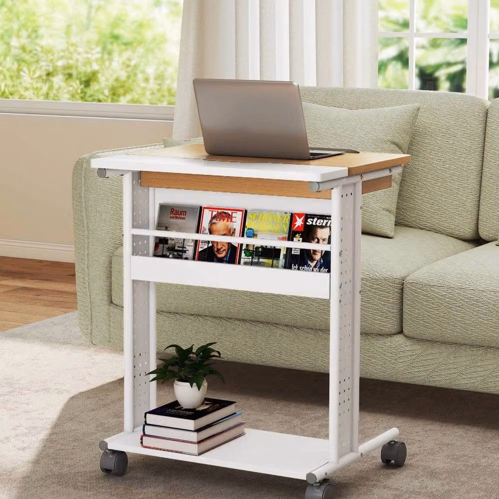 Kelvenix C-Shaped Rolling Computer Desk in White with Tilting Top and Castors – 5