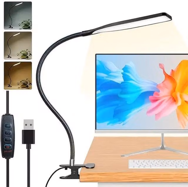 Dyzi Adjustable LED Clip Desk Lamp in Black for Reading and Work