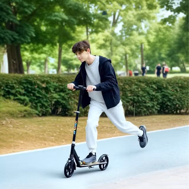 AIYAPLAY Foldable and Height Adjustable Kids Scooter with Brake, Black