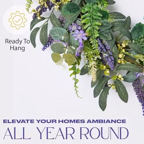 OHS Purple Lavender Artificial Floral Wreath for Spring and Summer Decoration, W/D/H: 50 x 50 x 50 cm – 3