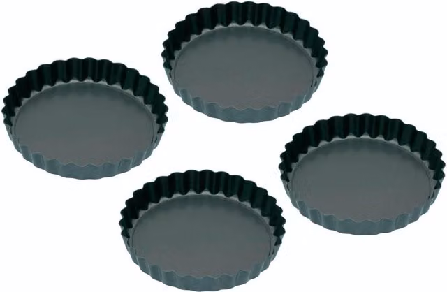 KitchenCraft Set of Four Non-Stick Round Mini Fluted Tart Tins, 10 cm, Grey – 2